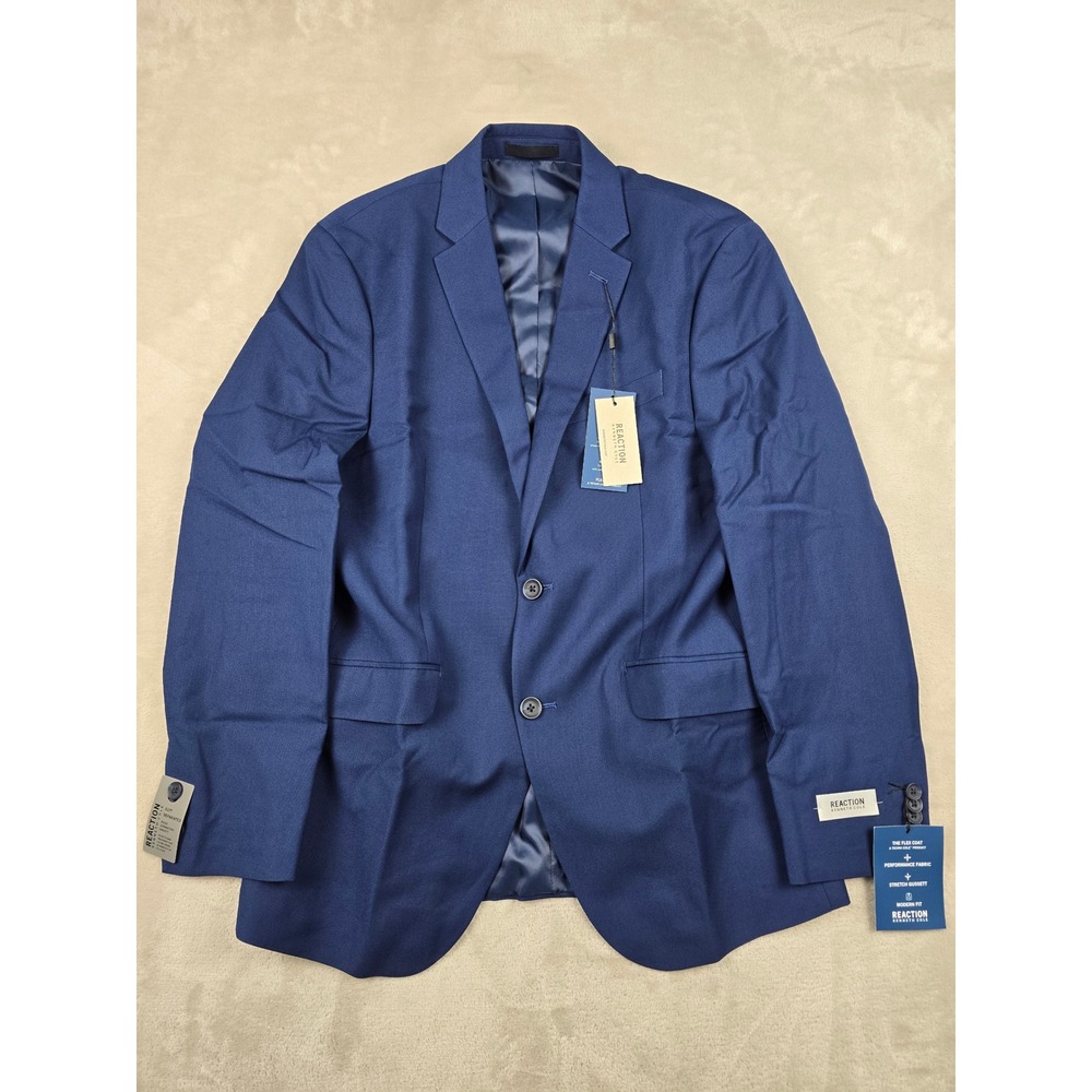Reaction Kenneth Cole Flex Coat Suit Jacket Mens 38R Blue Modern Fit Techni-Cole